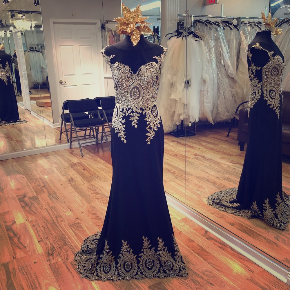 Full length gown with train.